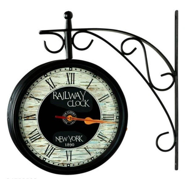 Keeratly Vintage Railway Clock Two Side Metal Wall Clock (Clock - 8 Inch) -  Free Size,  Black, Metal,  Station Watch, Pack of1